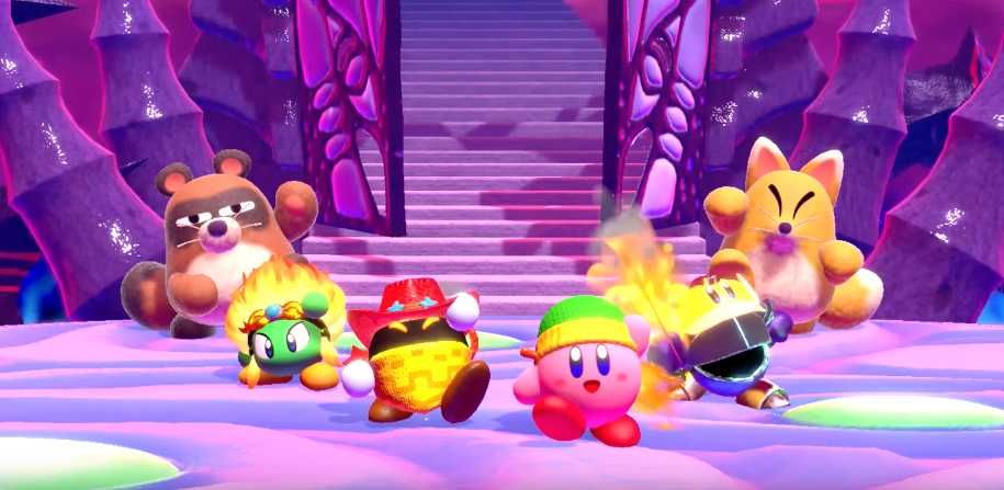 Kirby, Kirby star allies, friends, enemies, victory dance, dancing, boss battle, history, fun, gaming, Nintendo switch, Hal 